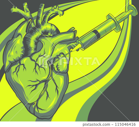 Heart and syringe with vaccine drop. Vector icon isolated on white background. Heart and syringe with vaccine drop. Vector icon isolated on white background. 115046416