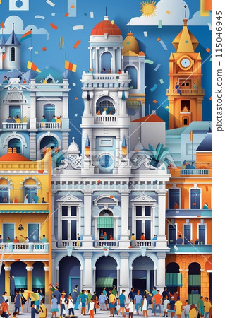 Plaza de Mayo filled with people celebrating Argentina's Revolution Day 115046945