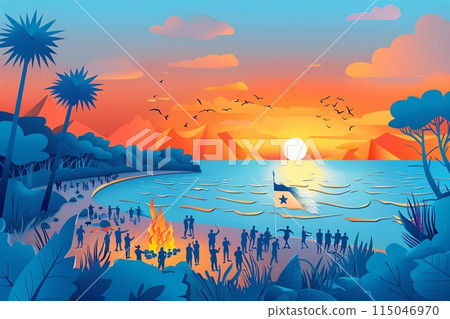 Sunset celebration on a beach for Argentina s National Sovereignty Day 115046970