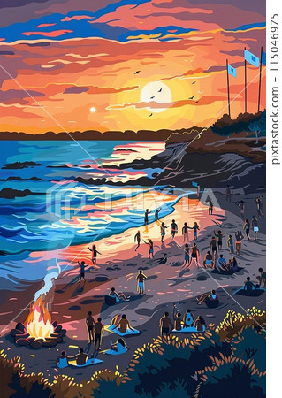 Sunset celebration on a beach for Argentina s National Sovereignty Day Sunset celebration on a beach for Argentina s National Sovereignty Day 115046975