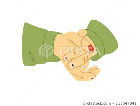 Hands of man with painted nails with card suits. Vector illustration. Male manicure concept. Hands clasped 115047041