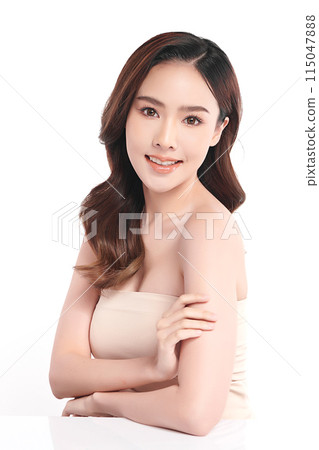 Beautiful young asian woman with clean fresh skin on white background, Face care, Facial treatment, Cosmetology, beauty and spa, Asian women portrait. 115047888