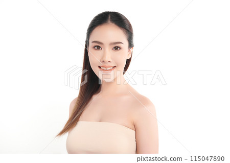 Beautiful young asian woman with clean fresh skin on white background, Face care, Facial treatment, Cosmetology, beauty and spa, Asian women portrait. 115047890
