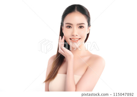 Beautiful young asian woman with clean fresh skin on white background, Face care, Facial treatment, Cosmetology, beauty and spa, Asian women portrait. 115047892
