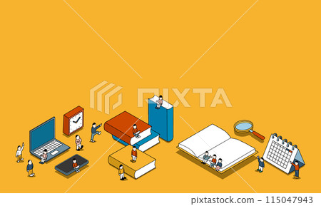 學生使用電腦和智慧型手機學習的插圖 115047943