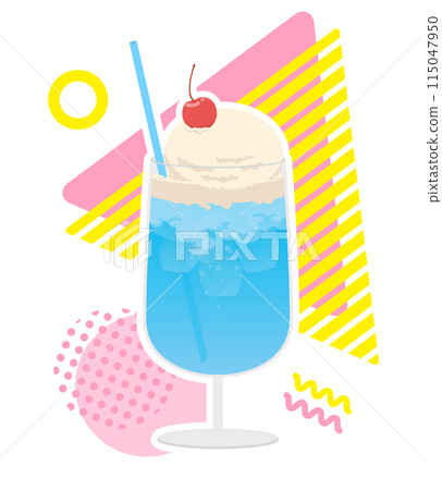 Illustration of a cream soda with cherries on a cute colorful pop background Illustration of a cream soda with cherries on a cute colorful pop background 115047950