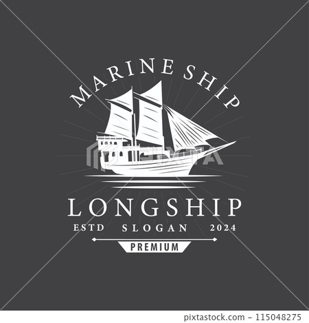 vintage viking longship warship logo traditional ocean sailboat silhouette design 115048275