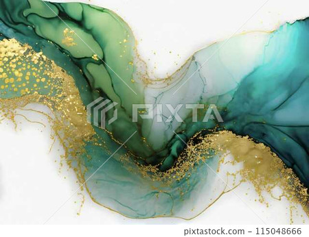 酒精墨水藝術紋理背景抽象綠色金金粉 115048666