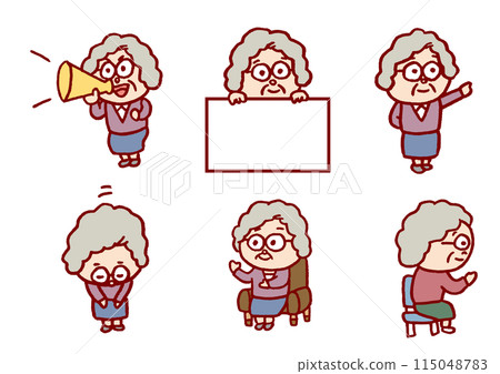 圓潤可愛的老人線描畫 115048783