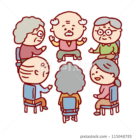 A cute, round line drawing of an elderly person 115048785