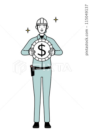Image of exchange rate gains and strong dollar, female engineer in helmet and work clothes 115049137
