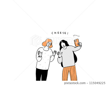 Two women taking a selfie with a smartphone camera 115049225