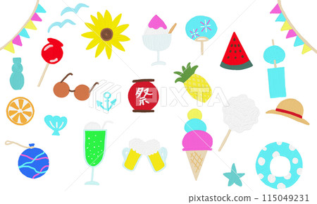 帶有可愛紋理的夏季插圖集 115049231