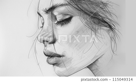 一個女人的臉的粗略素描 115049314