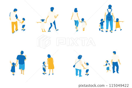 Illustration set of parents and children wearing summer clothes Illustration set of parents and children wearing summer clothes 115049422