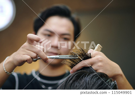 Hairdresser Trimming Hair Section Hairdresser Trimming Hair Section 115049901