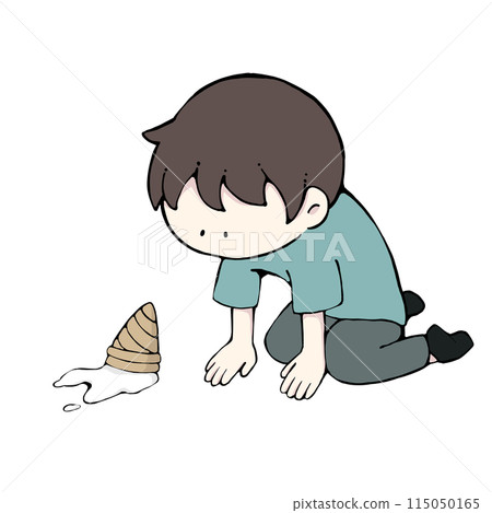 A man in despair after dropping his soft serve ice cream 115050165