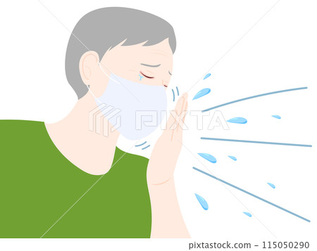 Elderly man wearing a mask sneezing Elderly man wearing a mask sneezing 115050290