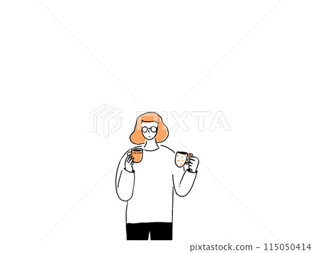 一個戴眼鏡的女人有兩種類型的杯子， 115050414