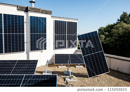 Household rooftop with solar plant Household rooftop with solar plant 115050833