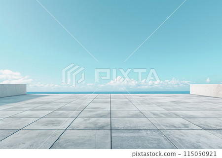 現代混凝土建築與地面幹凈明亮的天空背景 115050921