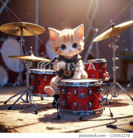 小貓在舞台上打紅鼓 115051278