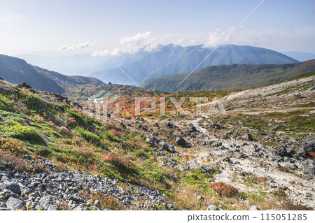 秋天的那須山（茶臼岳），通往「姥平」的山路，落滿了紅葉【栃木縣那須鹽原市】 115051285