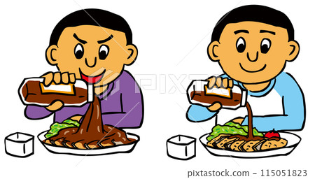 在油炸食品上放太多醬汁的人和只放適量醬汁的人 在油炸食品上放太多醬汁的人和只放適量醬汁的人 115051823