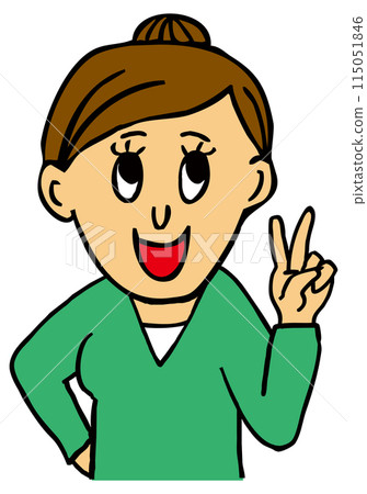 一個有著容光煥發的臉和捲曲的頭髮的女人 115051846