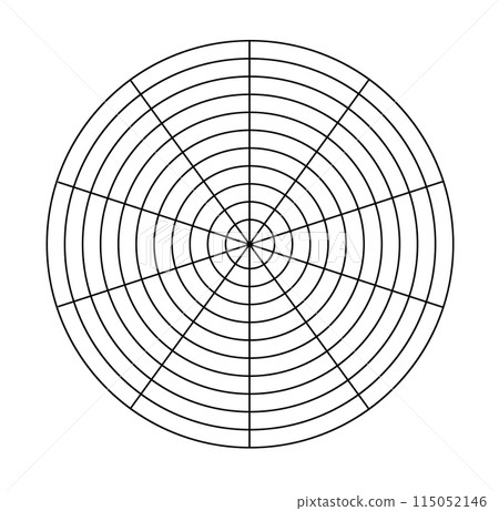 Polar grid concentric circles and steps. Blank vector polar graph paper. Radar circular graph screen. Grid with concentric circles diagram. Vector Polar grid concentric circles and steps. Blank vector polar graph paper. Radar circular graph screen. Grid with concentric circles diagram. Vector 115052146