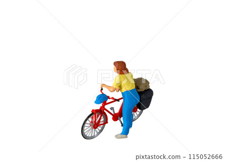 Miniature people ,Cyclist isolated on white background with clipping path Miniature people ,Cyclist isolated on white background with clipping path 115052666