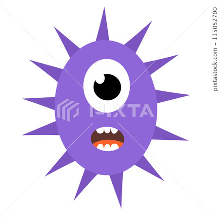 Cute cartoon purple character bacteria, microbe, germ. Microbiology organism. Mascot expressing emotion. Vector children illustration in flat design. 115052700