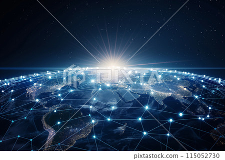 Dots and lines connection covered on earth surface internet technology background 115052730