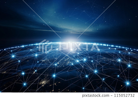 Dots and lines connection covered on earth surface internet technology background 115052732