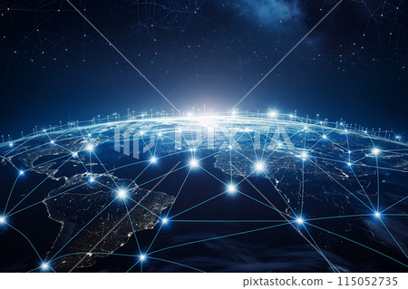Dots and lines connection covered on earth surface internet technology background 115052735