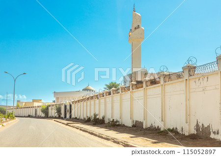 Saudi Institute Mosque with road in foreground, Djibouti city, Djibouti, Horn of Africa 115052897
