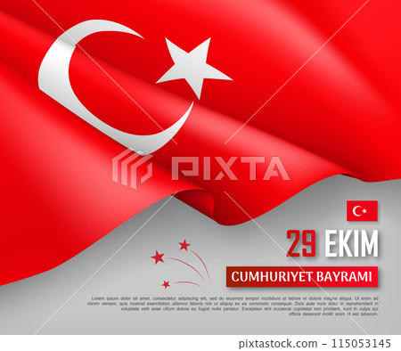 Turkish national day horizontal web banner with realistic waving flag. National traditional holiday vector illustration. 29 ekim Cumhuriyet Bayrami. Translation 29 october, republic day of Turkey. Turkish national day horizontal web banner with realistic waving flag. National traditional holiday vector illustration. 29 ekim Cumhuriyet Bayrami. Translation 29 october, republic day of Turkey. 115053145