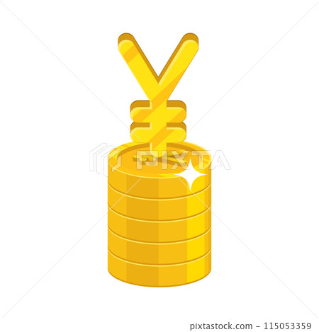 Chinese yuan or Japanese yen growing stack. Gold, precious metal investment, great currency. Business finance and economy concept. Cartoon vector illustration isolated on white background 115053359