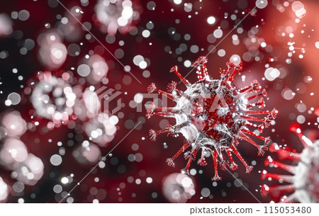 Coronavirus 2019-nCov novel coronavirus concept resposible for SARS-CoV-2 outbreak and coronaviruses influenza as dangerous flu strain cases as a pandemic. Microscope virus close up 115053480