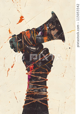 black person holding a megaphone, generative AI 115053542