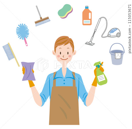 Cleaning husband, male, father, housework, cleaning tools Cleaning husband, male, father, housework, cleaning tools 115053671