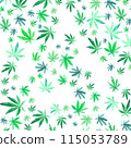 Cannabis pattern isolated on white background, green leaves Hand drawn watercolor illustration, medicine herb plant Cannabis pattern isolated on white background, green leaves Hand drawn watercolor illustration, medicine herb plant 115053789