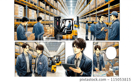 A worker managing inventory in a warehouse 115053815