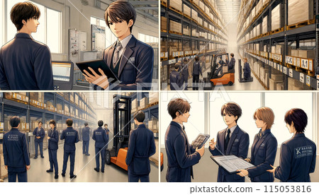 A worker managing inventory in a warehouse 115053816