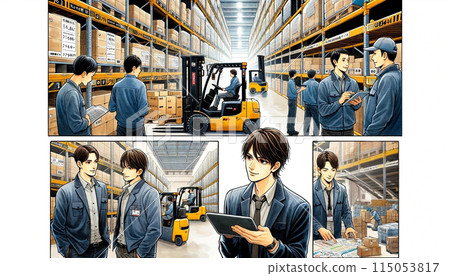 A worker managing inventory in a warehouse 115053817