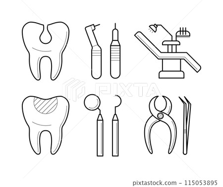 Set of stomatological elements, icons, vector illustration Set of stomatological elements, icons, vector illustration 115053895