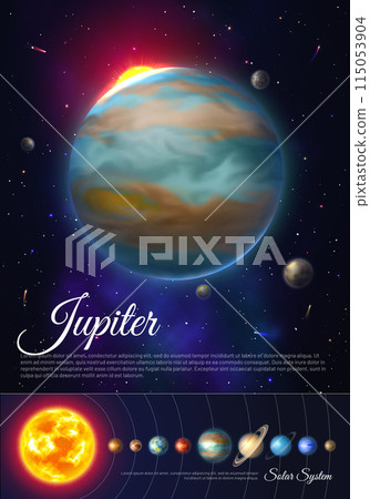 Jupiter planet colorful poster with solar system 115053904