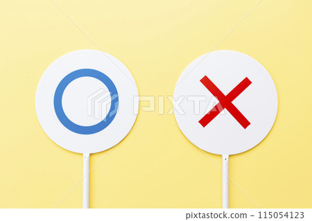 Right and wrong cards on a yellow background 115054123