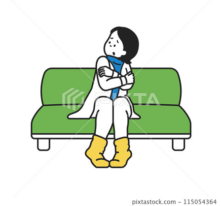沙發上看起來很冷的女人 沙發上看起來很冷的女人 115054364