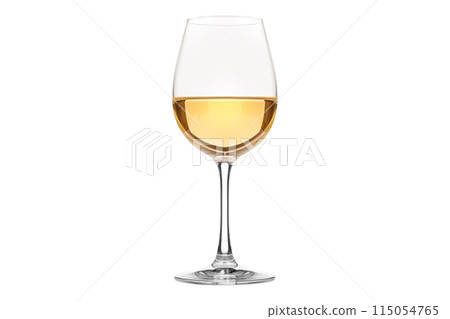 A glass with white wine isolated on white background. Rose wine splashing in glassware. 115054765